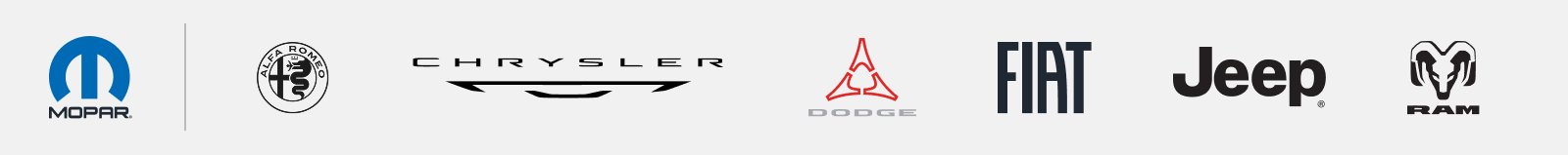 Mopar logo lockup including Alfa Romeo, Chrysler, Dodge, Fiat, Jeep and Ram logos