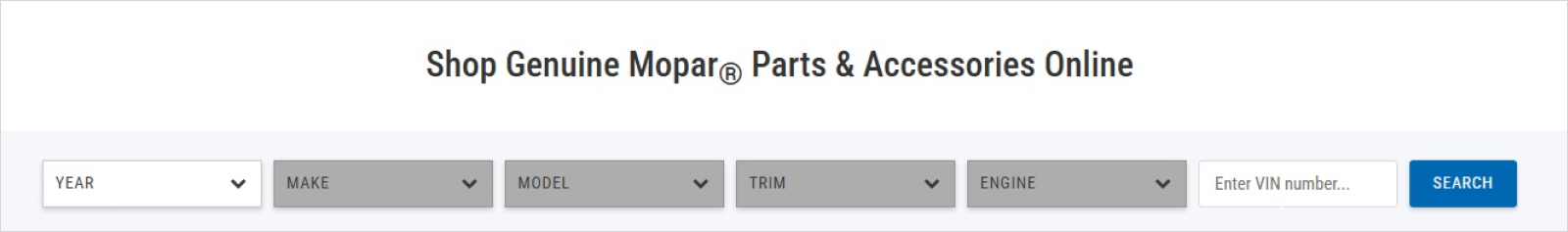 Vehicle/VIN information fields on the Mopar eStore