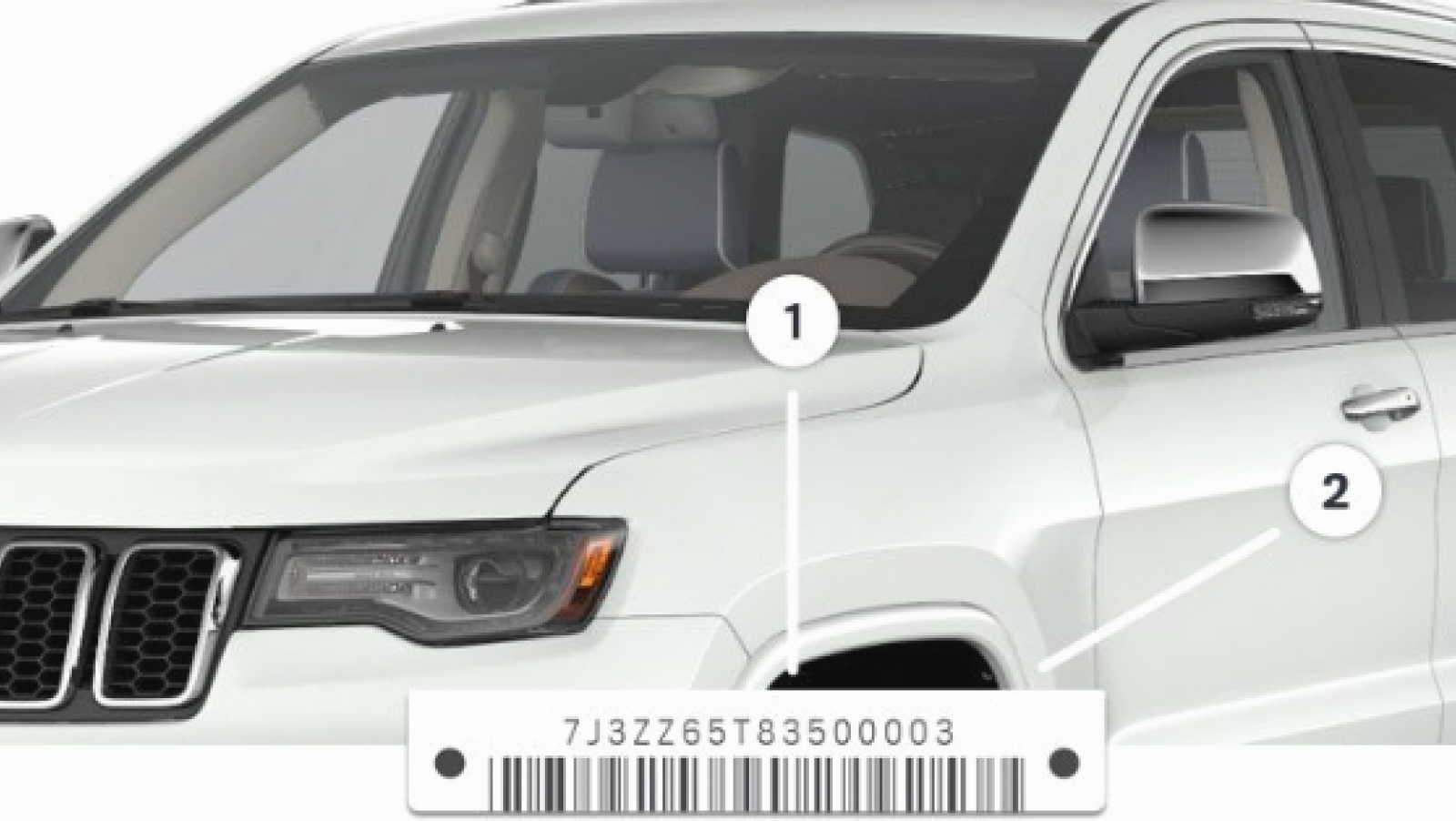 Jeep Grand Cherokee with locations identified where you can find your VIN
