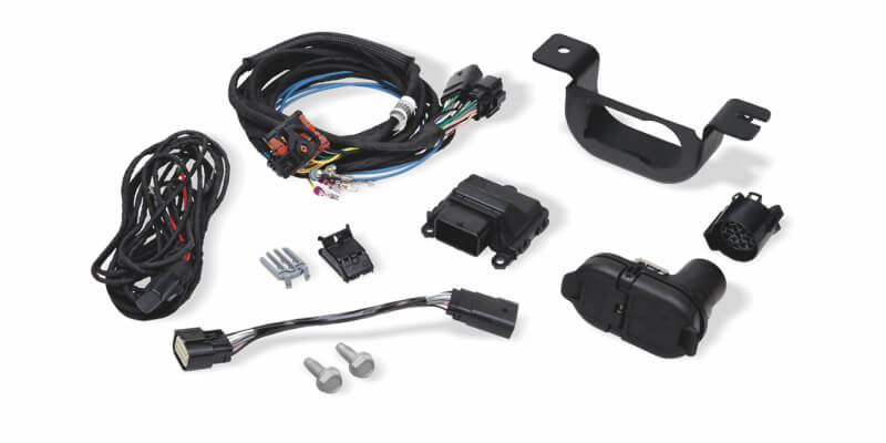 2018 Mopar Wrangler hitch receiver wiring harness including seven-/four-way connectors, module, tie straps, and loose in-line connector